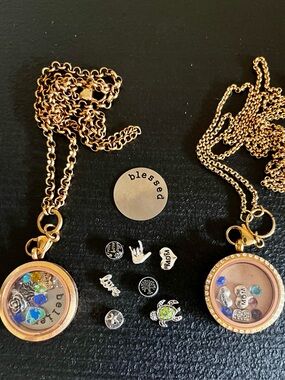 2 floating Lockets Necklaces with charms 25% OFF SALE